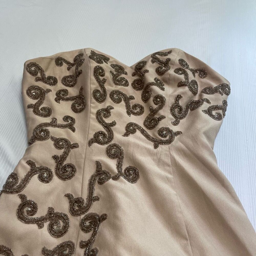 Darius Cordell Beige Beaded Evening Wedding Prom Gown Dress Size S/M/L - Picture 5 of 11